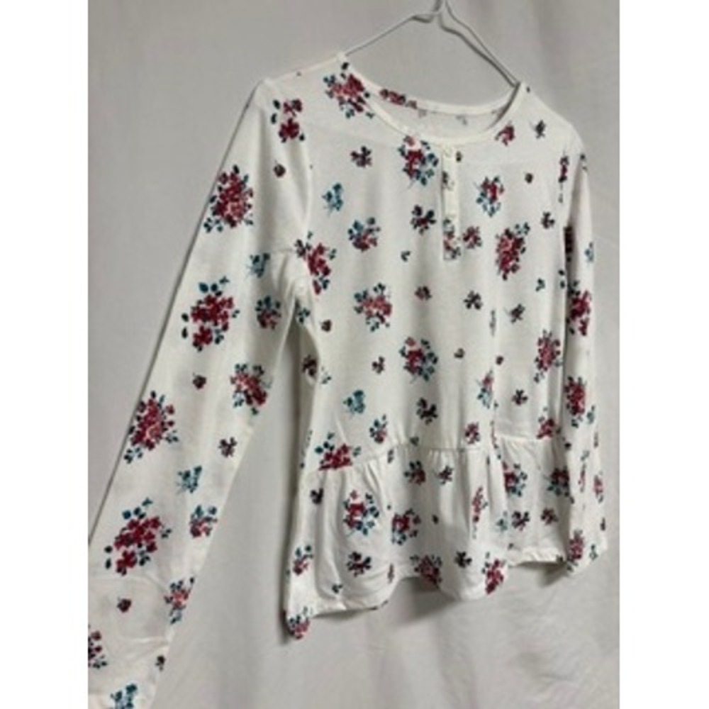 The Childrens Place Girls XXL 16 Floral Peplum Top Long Sleeve White Red Fall